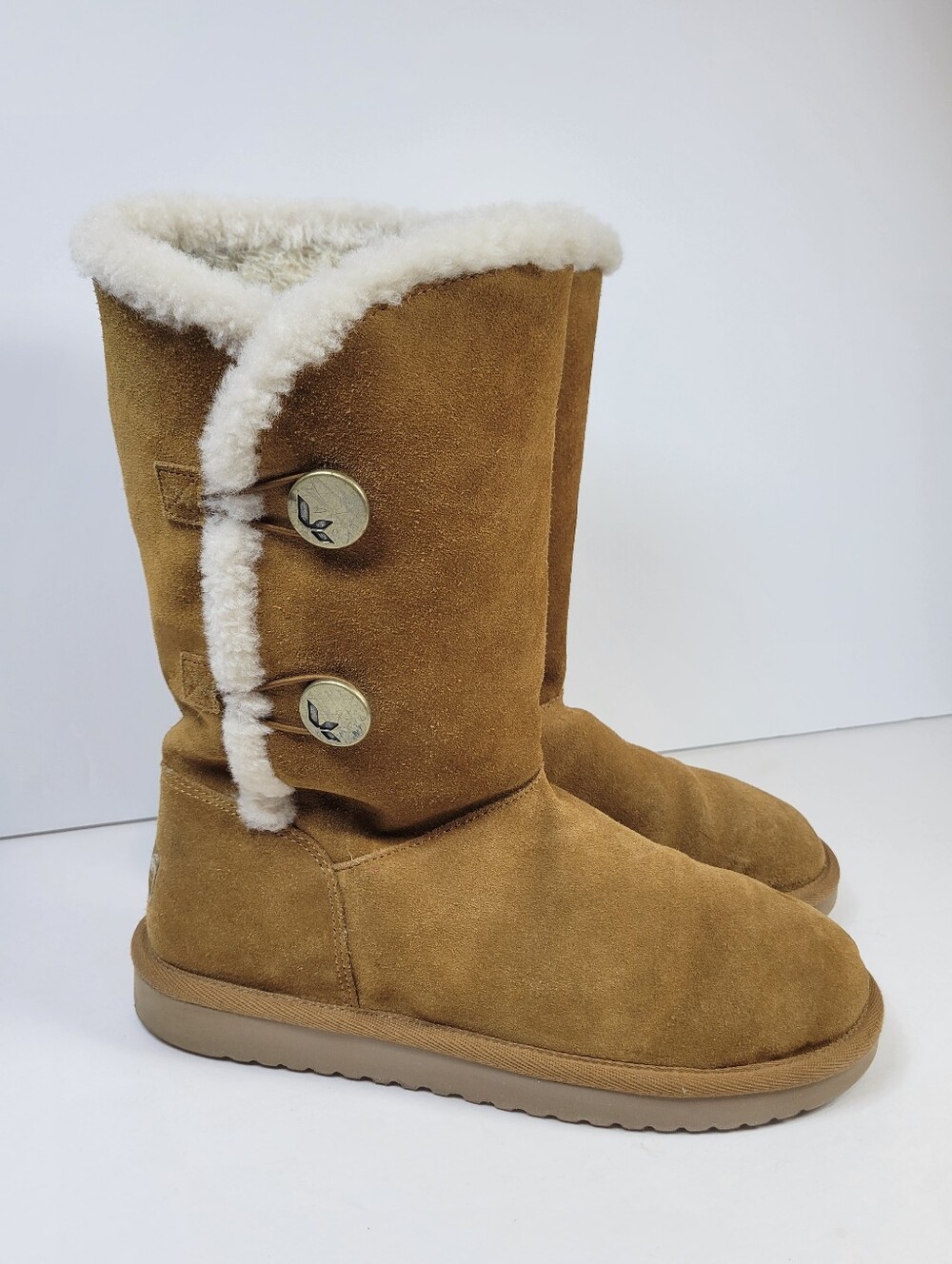 UGG Koolaburra Kinslei Tall Suede Button Shearling Lined Boots Cozy Warm Casual